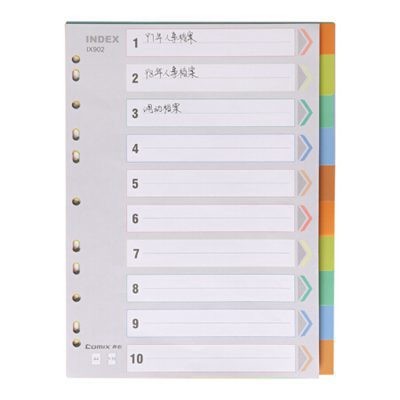 齐心IX902分页索引纸11孔A4PP隔页标签十色