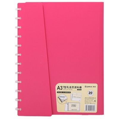 齐心A3/A4横式T型孔活页资料册20页文件夹红A3123