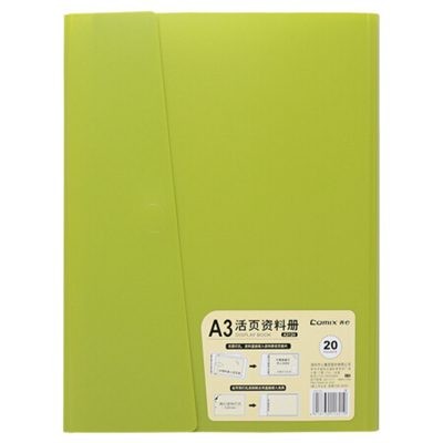 齐心A3/A4横式蛇夹活页资料册20页文件夹绿A3124