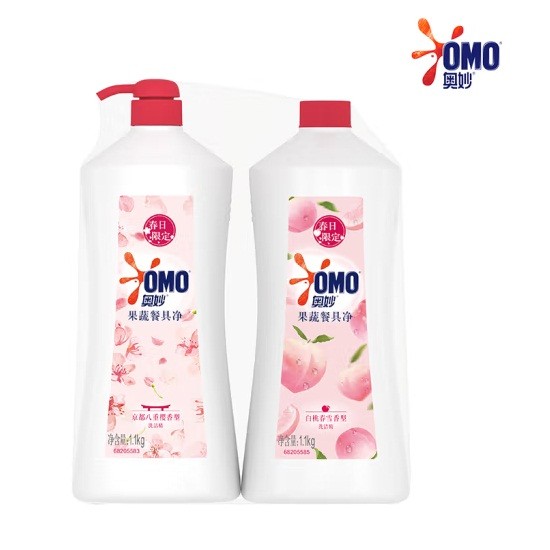 奥妙自然工坊洗洁精果蔬餐具净 1.1KG*2 樱花+白桃香型 含替换装